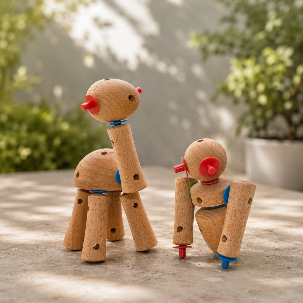 Forms created with wooden construction blocks and colourful connectors