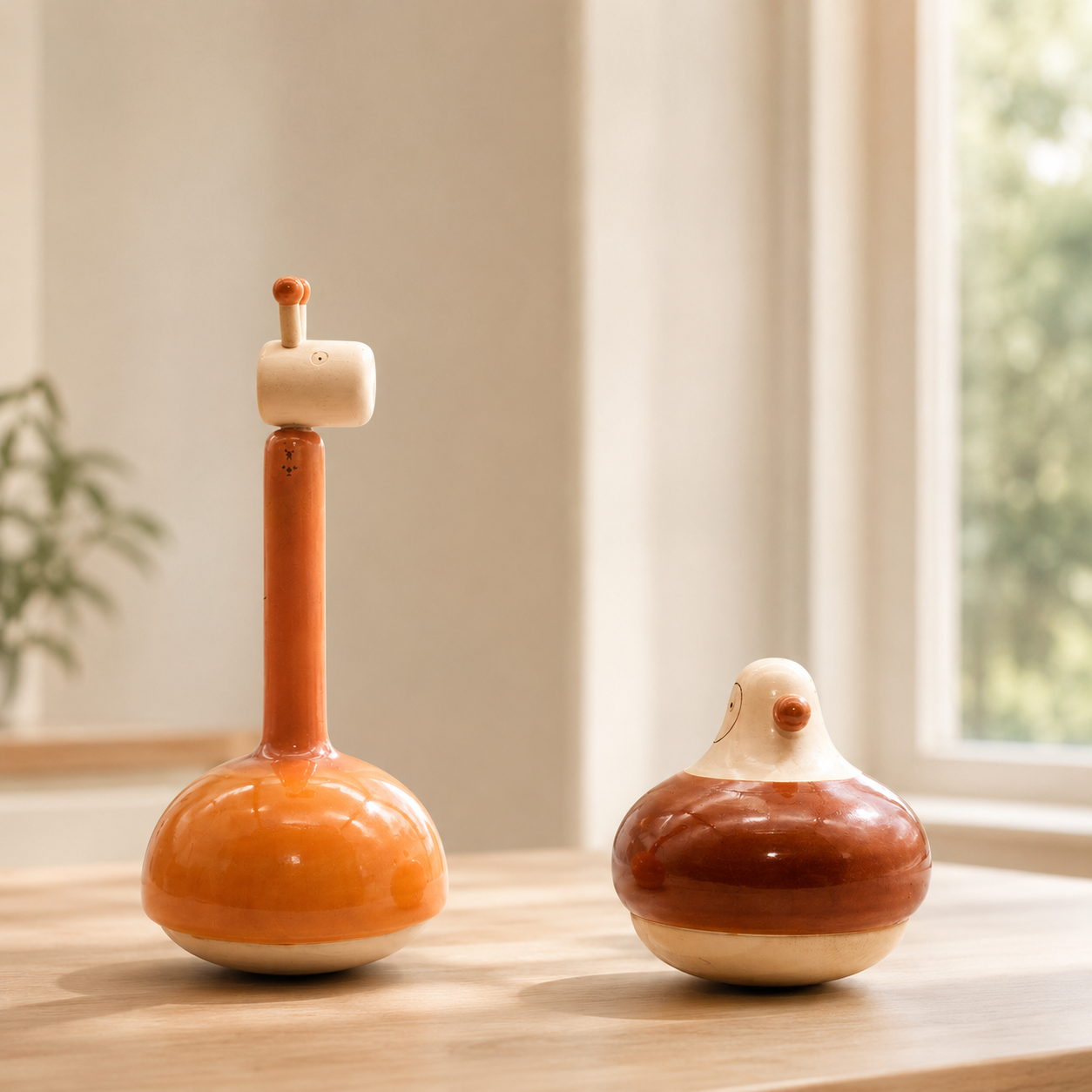 Wooden rattle inspired from giraffe and monkey handcrafted in channapatna