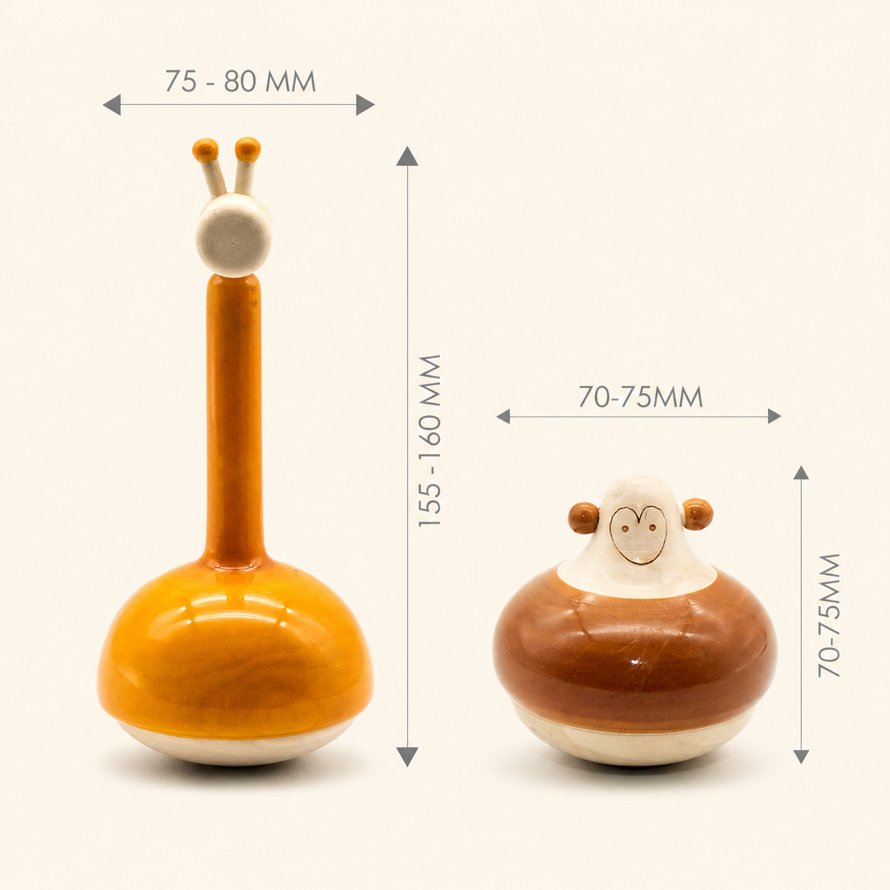 Giraffe and monkey inspired wooden rattle toy measurement