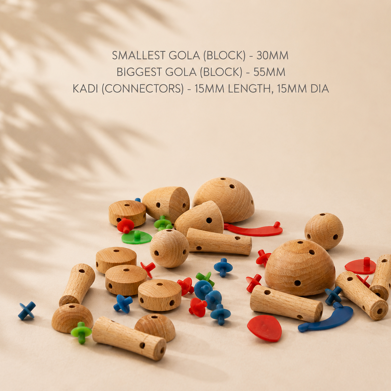 Wooden construction blocks with silicon connectors handcrafted in Channaptna