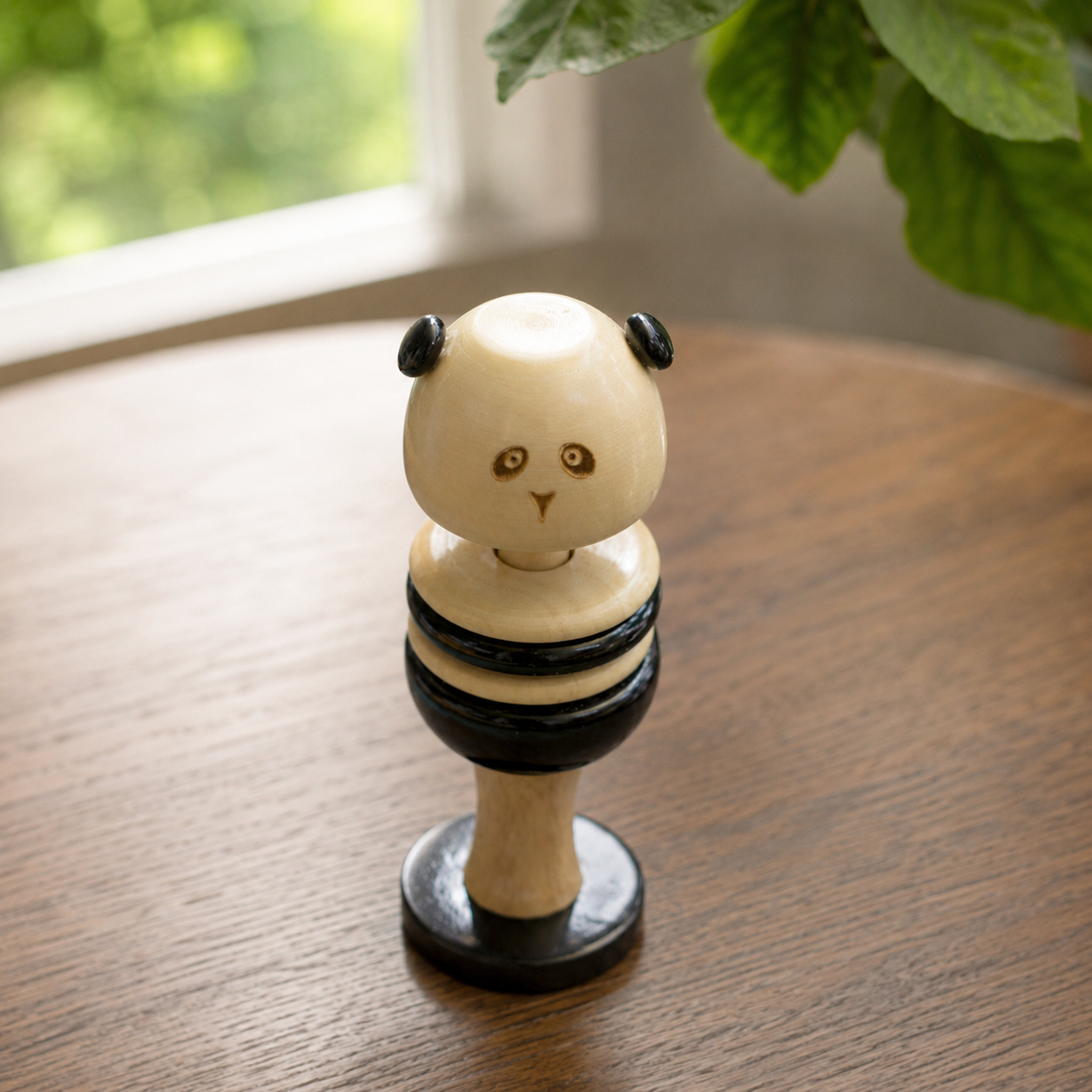Wooden panda rattle rolling toy handcrafted in channapatna