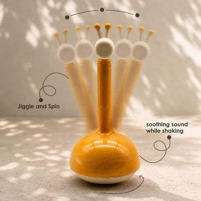 Yellow giraffe wooden rattle, handcrafted in channapatna