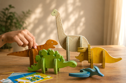 Wooden dinosaur playset toys 
